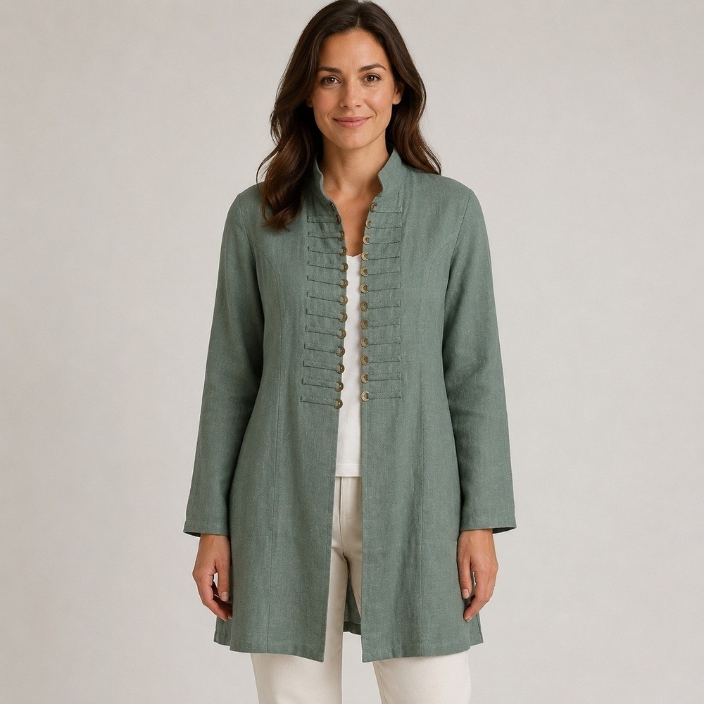Soft Surroundings Sheffield Coin Ramie Jacket Womens M‎ Sage Green